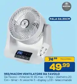 Euronics Bruno 993/MACOM VENTILATORE DA TAVOLO offerta