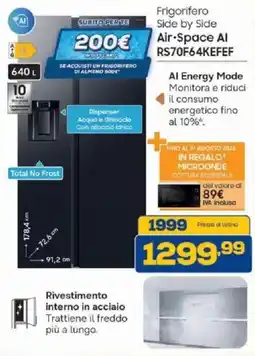 Euronics Bruno Frigorifero Side by Side Air-Space AI offerta
