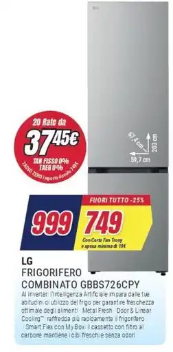 Trony LG FRIGORIFERO COMBINATO GBBS726CPY offerta