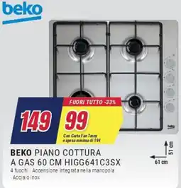 Trony Beko Piano Cottura A Gas 60 CM offerta