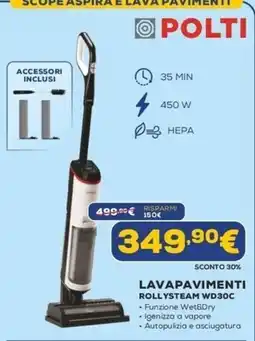 Euronics POLTI LAVAPAVIMENTI ROLLYSTEAM WD30C offerta