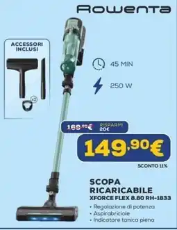 Euronics Rowenta SCOPA RICARICABILE XFORCE FLEX 8.80 RH-1833 offerta
