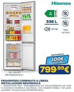 Euronics FRIGORIFERO COMBINATO A LIBERA INSTALLAZIONE RB440N4ACA offerta