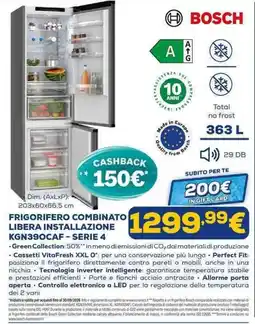Euronics FRIGORIFERO COMBINATO LIBERA INSTALLAZIONE KGN390CAF - SERIE 4 offerta