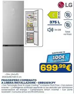 Euronics FRIGORIFERO COMBINATO A LIBERA INSTALLAZIONE - GBBS323CPY offerta