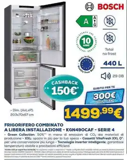 Euronics FRIGORIFERO COMBINATO A LIBERA INSTALLAZIONE - KGN490CAF - SERIE 4 offerta