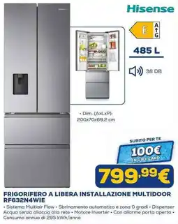 Euronics Hisense FRIGORIFERO A LIBERA INSTALLAZIONE MULTIDOOR RF632N4WIE offerta