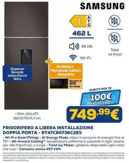 Euronics FRIGORIFERO A LIBERA INSTALLAZIONE DOPPIA PORTA offerta