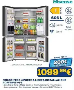 Euronics Hisense FRIGORIFERO 4 PORTE A LIBERA INSTALLAZIONE offerta