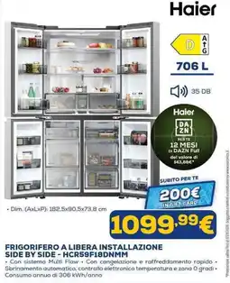 Euronics Haier FRIGORIFERO A LIBERA INSTALLAZIONE SIDE BY SIDE - HCR59F18DNMM offerta
