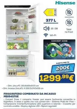 Euronics FRIGORIFERO COMBINATO DA INCASSO Hisense offerta