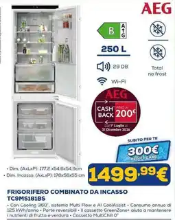 Euronics FRIGORIFERO COMBINATO DA INCASSO TC9MS181BS offerta