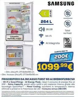 Euronics FRIGORIFERO DA INCASSO F1RST 60 AI BRB80F26BCS0 offerta