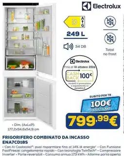 Euronics Electrolux frigorifero combinato da incasso ENA7CD18S offerta