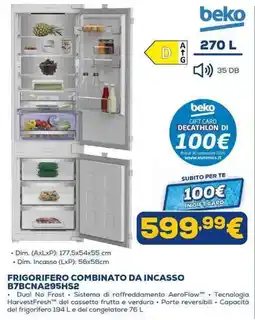 Euronics Beko frigorifero combinato da incasso B7BCNA295HS2 offerta