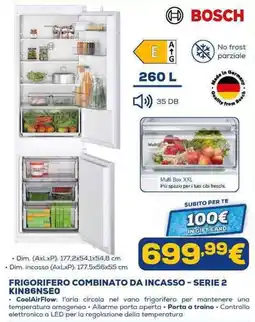 Euronics BOSCH FRIGORIFERO COMBINATO DA INCASSO - SERIE 2 KIN86NSE0 offerta