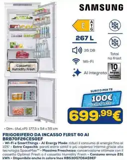 Euronics FRIGORIFERO DA INCASSO F1RST 60 AI SAMSUNG offerta