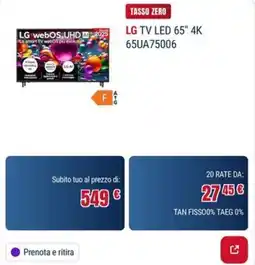 Trony LG TV LED 65" 4K offerta