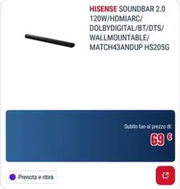 Trony HISENSE SOUNDBAR 2.0 offerta