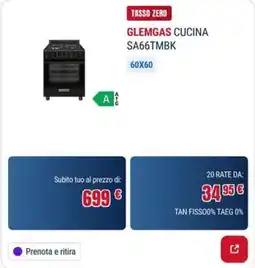 Trony GLEM GAS CUCINA SA66TMBK offerta
