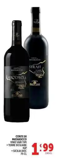 Deco Supermercati CONTE DI MATAROCCO VINO VARI TIPI offerta