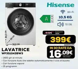 Euronics Hisense LAVATRICE WF3S1043BW3 offerta