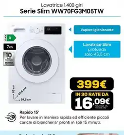 Euronics Lavatrice 1.400 giri Serie Slim WW70FG3M05TW offerta