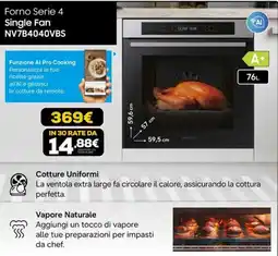 Euronics Forno Serie 4 Single Fan NV7B4040VBS offerta