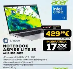 Euronics Acer Notebook Aspire Lite 15 offerta
