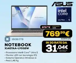 Euronics ASUS NOTEBOOK X1407AA-LY032W offerta
