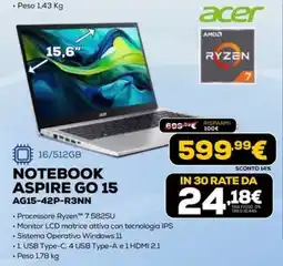 Euronics Acer Notebook Aspire GO 15 offerta