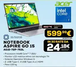 Euronics Acer Notebook Aspire Go 15 offerta