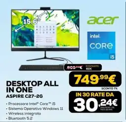 Euronics Acer DESKTOP ALL IN ONE ASPIRE C27-2G offerta