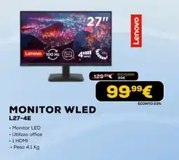 Euronics Lenovo MONITOR WLED L27-4E offerta