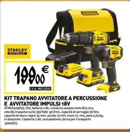 Tecnomat Stanley kit trapano avvitatore a percussione e avvitatore impulsi 18V offerta
