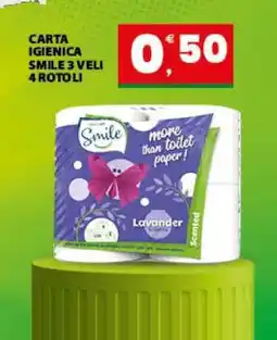 Eurospar CARTA IGIENICA SMILE 3 VELI 4 ROTOLI offerta