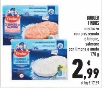 Conad Findus Burger Merluzzo con Prezzemolo e Limone, Salmone con Limone e Aneto 170g offerta
