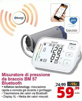 Comet beurer Misuratore di pressione da braccio BM 57 Bluetooth offerta