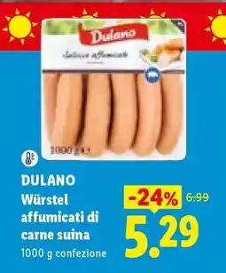 Lidl Dulano Wurstel affumicati di carne suina offerta