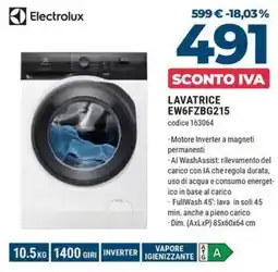Trony Electrolux lavatrice EW6FZBG215 offerta