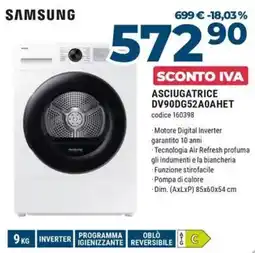 Trony Samsung asciugatrice DV90DG52A0AHET offerta