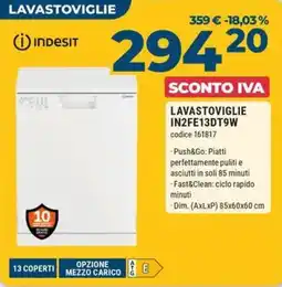Trony Indesit lavastoviglie IN2FE13DT9W offerta
