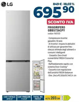 Trony Lg frigorifero GBBS726CPY offerta