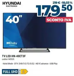 Trony Hyundai tv led HN-40ET3 offerta