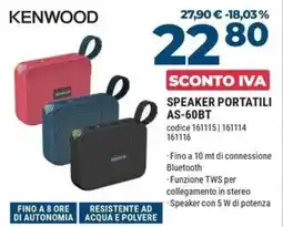 Trony Kenwood speaker portatili AS-60BT offerta