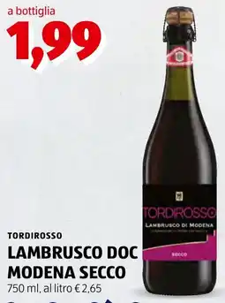 ALDI TORDIROSSO LAMBRUSCO DOC MODENA SECCO offerta