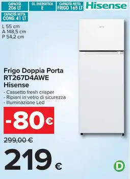 Carrefour Frigo Doppia Porta RT267D4AWE Hisense offerta