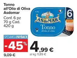 Carrefour Market Tonno all'Olio di Oliva Asdomar offerta