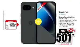 MediaWorld Google Pixel Gemini Smartphone Pixel 10A offerta