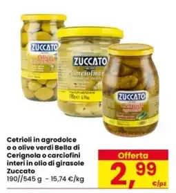 Eurospar Cetrioli in agrodolce o olive verdi Bella di Cerignola o carciofini interi in olio di girasole Zuccato offerta